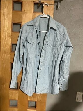 Home sewn Women's Light Blue Button-Down Western Shirt, L